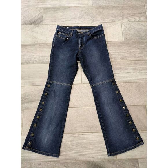 Polo Ralph Lauren Women Sz 10 Flare Jeans w/ Snaps Stretch Bootcut Western Disco - Picture 1 of 15